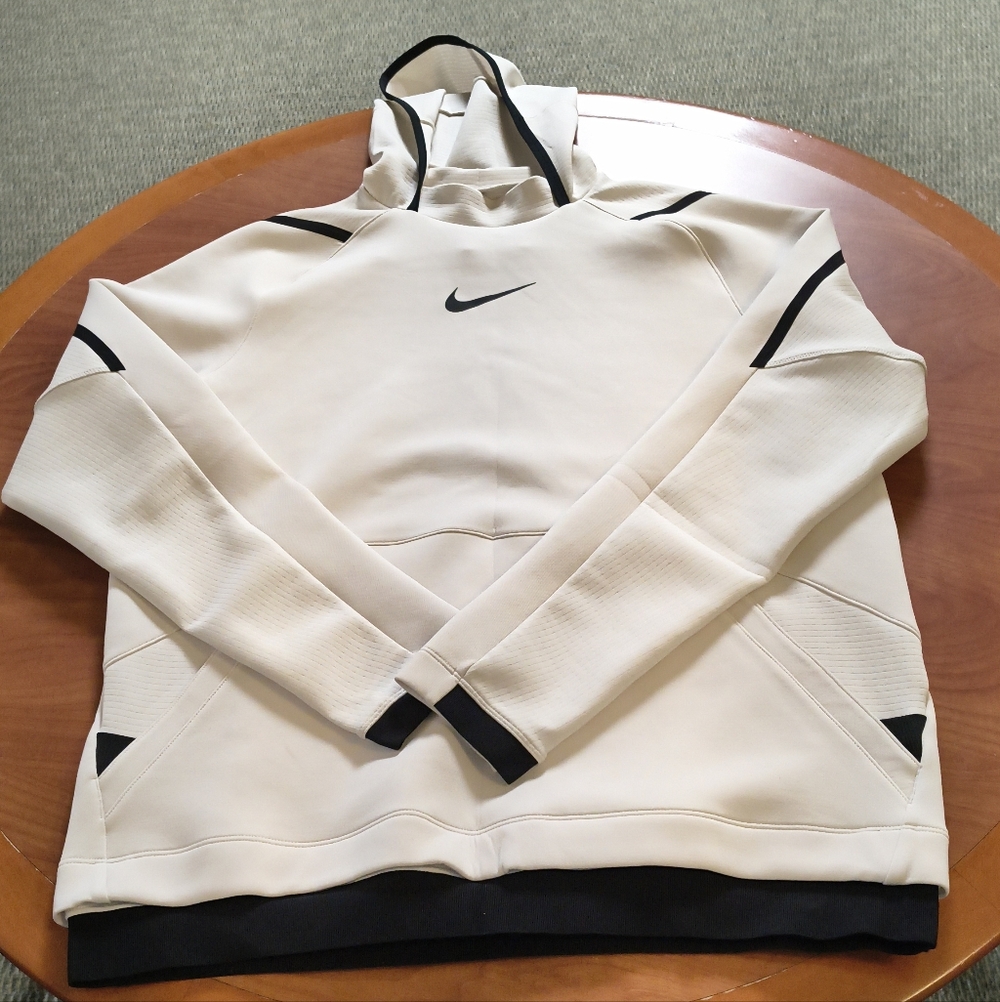 Nike Dri-Fit Men's White Ivory Hoodie Pullover Size Medium Polyester Kangaroo